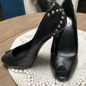 Black Studded Peep Toe Heels